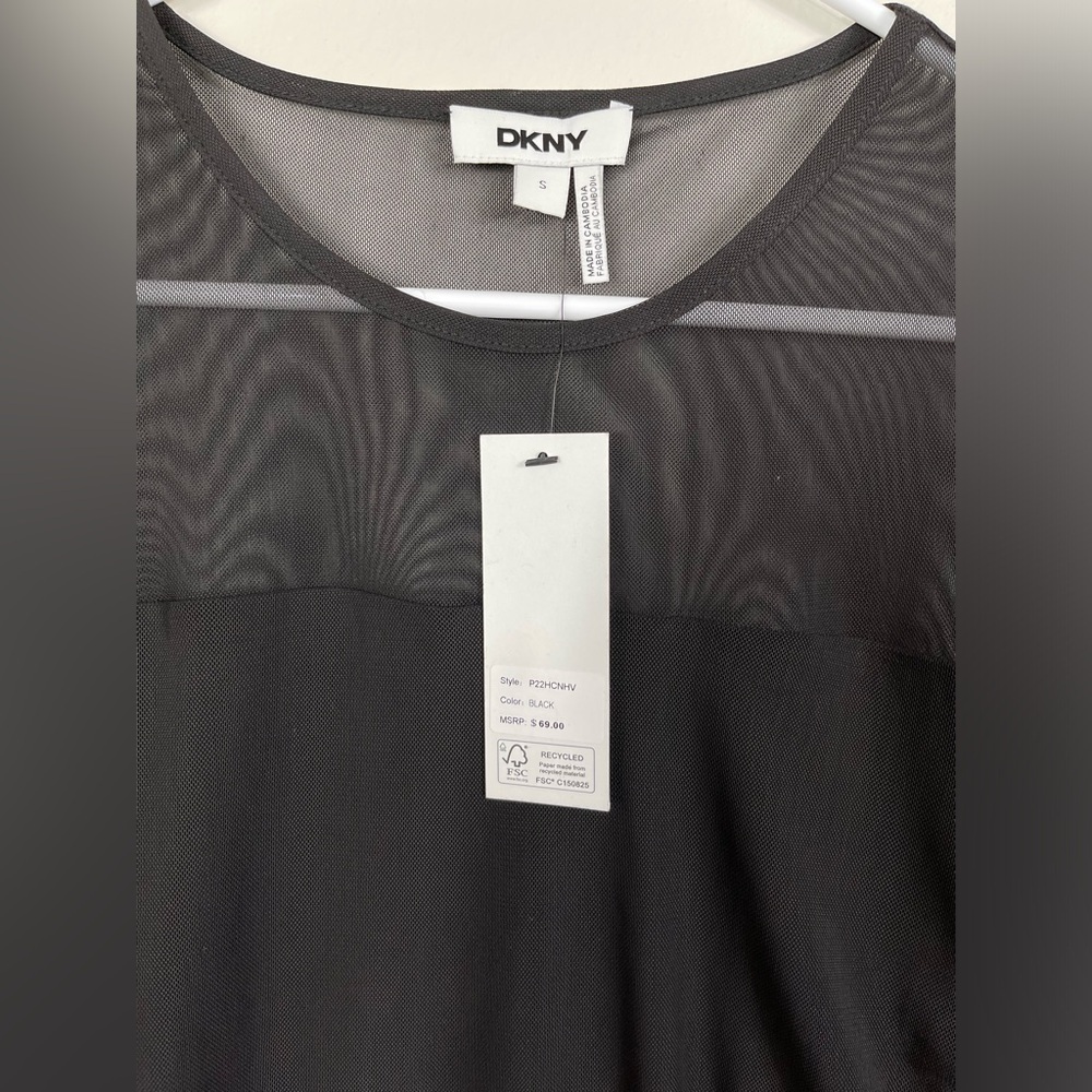 DKNY Black Sheer Women's Soft Top Slim Fit Party Events Size S NWT - Picture 7 of 14